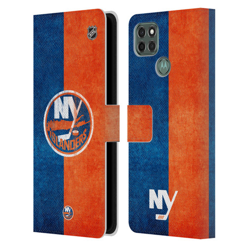 NHL New York Islanders Half Distressed Leather Book Wallet Case Cover For Motorola Moto G9 Power