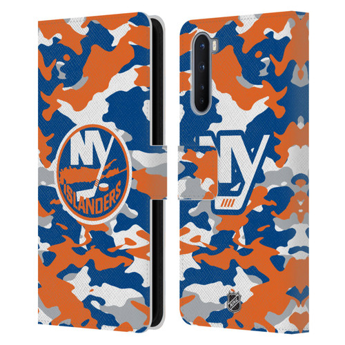 NHL New York Islanders Camouflage Leather Book Wallet Case Cover For OnePlus Nord 5G