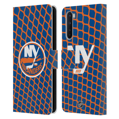 NHL New York Islanders Net Pattern Leather Book Wallet Case Cover For OnePlus Nord 5G