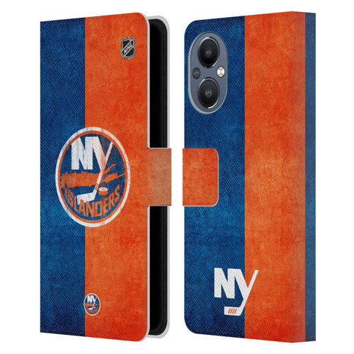 NHL New York Islanders Half Distressed Leather Book Wallet Case Cover For OnePlus Nord N20 5G