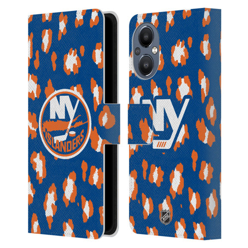 NHL New York Islanders Leopard Patten Leather Book Wallet Case Cover For OnePlus Nord N20 5G