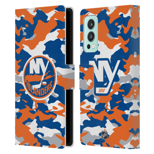 NHL New York Islanders Camouflage Leather Book Wallet Case Cover For OnePlus Nord 2 5G