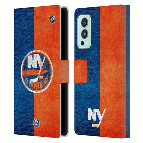 NHL New York Islanders Half Distressed Leather Book Wallet Case Cover For OnePlus Nord 2 5G