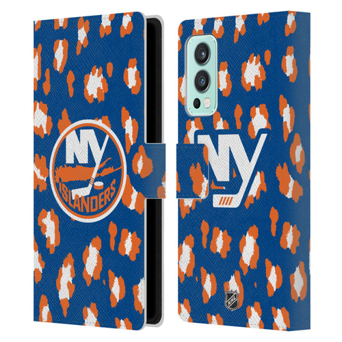 NHL New York Islanders Leopard Patten Leather Book Wallet Case Cover For OnePlus Nord 2 5G