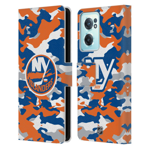 NHL New York Islanders Camouflage Leather Book Wallet Case Cover For OnePlus Nord CE 2 5G