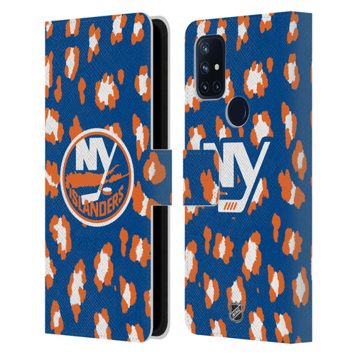 NHL New York Islanders Leopard Patten Leather Book Wallet Case Cover For OnePlus Nord N10 5G