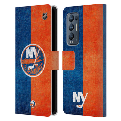 NHL New York Islanders Half Distressed Leather Book Wallet Case Cover For OPPO Find X3 Neo / Reno5 Pro+ 5G