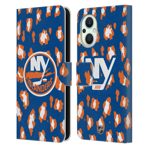 NHL New York Islanders Leopard Patten Leather Book Wallet Case Cover For OPPO Reno8 Lite
