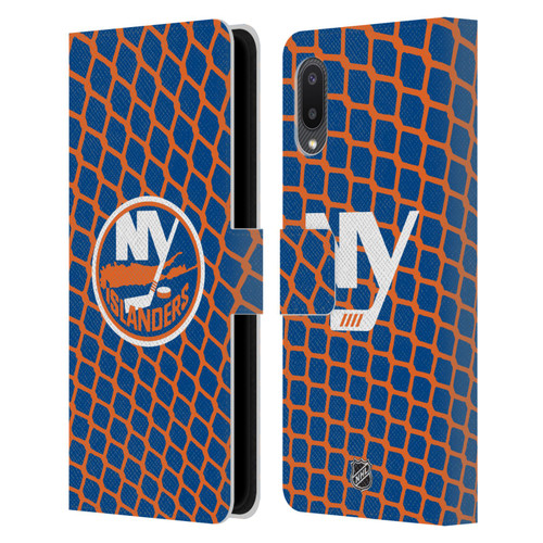 NHL New York Islanders Net Pattern Leather Book Wallet Case Cover For Samsung Galaxy A02/M02 (2021)