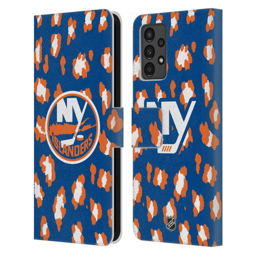 NHL New York Islanders Leopard Patten Leather Book Wallet Case Cover For Samsung Galaxy A13 (2022)
