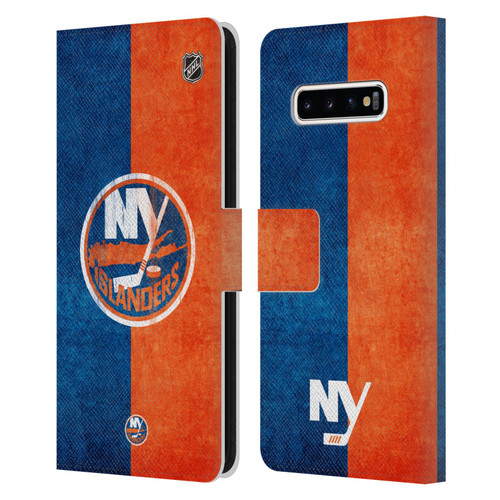 NHL New York Islanders Half Distressed Leather Book Wallet Case Cover For Samsung Galaxy S10+ / S10 Plus