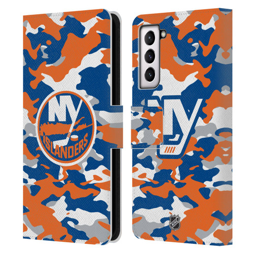 NHL New York Islanders Camouflage Leather Book Wallet Case Cover For Samsung Galaxy S21 5G