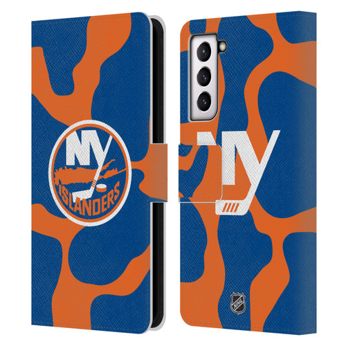 NHL New York Islanders Cow Pattern Leather Book Wallet Case Cover For Samsung Galaxy S21 5G