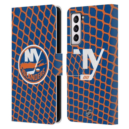 NHL New York Islanders Net Pattern Leather Book Wallet Case Cover For Samsung Galaxy S21 5G