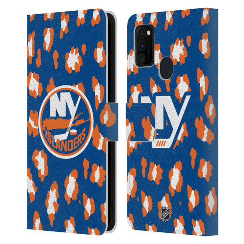 NHL New York Islanders Leopard Patten Leather Book Wallet Case Cover For Samsung Galaxy M30s (2019)/M21 (2020)