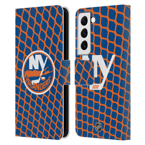 NHL New York Islanders Net Pattern Leather Book Wallet Case Cover For Samsung Galaxy S22 5G