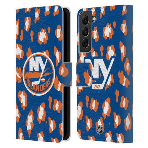 NHL New York Islanders Leopard Patten Leather Book Wallet Case Cover For Samsung Galaxy S22+ 5G