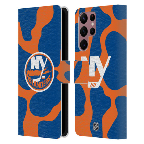 NHL New York Islanders Cow Pattern Leather Book Wallet Case Cover For Samsung Galaxy S22 Ultra 5G