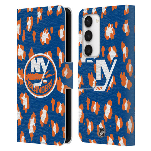 NHL New York Islanders Leopard Patten Leather Book Wallet Case Cover For Samsung Galaxy S23 5G