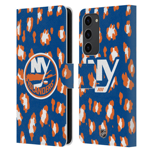 NHL New York Islanders Leopard Patten Leather Book Wallet Case Cover For Samsung Galaxy S23+ 5G