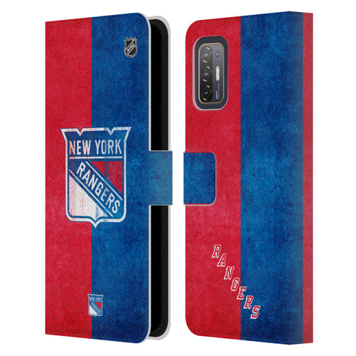 NHL New York Rangers Half Distressed Leather Book Wallet Case Cover For HTC Desire 21 Pro 5G