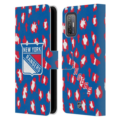 NHL New York Rangers Leopard Patten Leather Book Wallet Case Cover For HTC Desire 21 Pro 5G