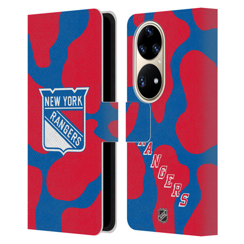 NHL New York Rangers Cow Pattern Leather Book Wallet Case Cover For Huawei P50 Pro