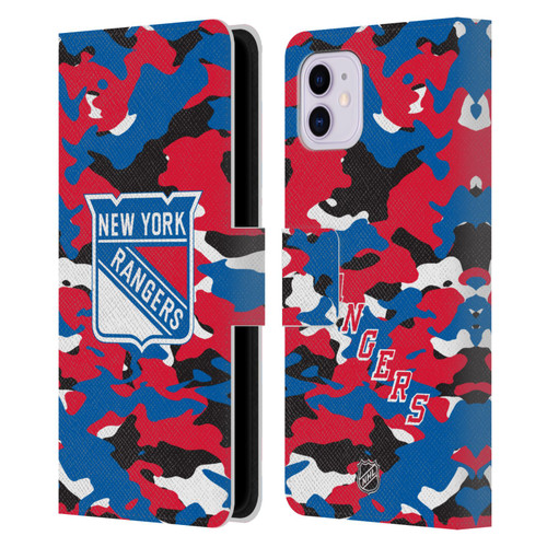 NHL New York Rangers Camouflage Leather Book Wallet Case Cover For Apple iPhone 11