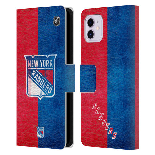 NHL New York Rangers Half Distressed Leather Book Wallet Case Cover For Apple iPhone 11