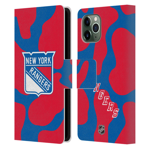 NHL New York Rangers Cow Pattern Leather Book Wallet Case Cover For Apple iPhone 11 Pro