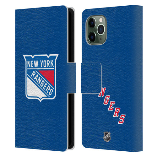 NHL New York Rangers Plain Leather Book Wallet Case Cover For Apple iPhone 11 Pro