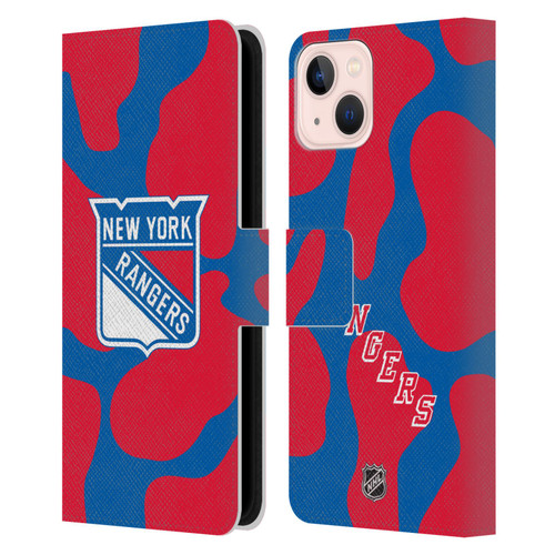 NHL New York Rangers Cow Pattern Leather Book Wallet Case Cover For Apple iPhone 13