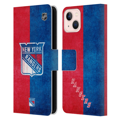NHL New York Rangers Half Distressed Leather Book Wallet Case Cover For Apple iPhone 13