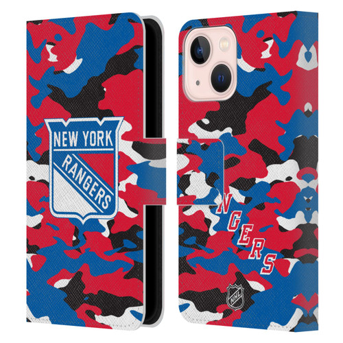 NHL New York Rangers Camouflage Leather Book Wallet Case Cover For Apple iPhone 13 Mini
