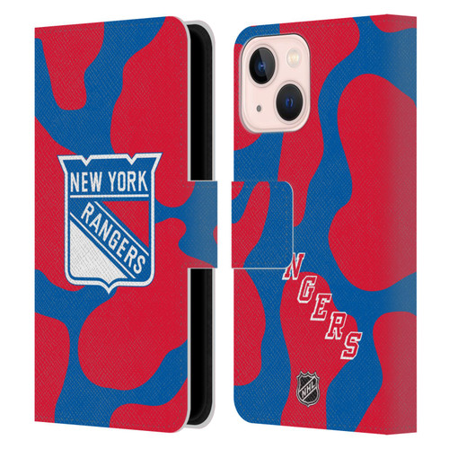 NHL New York Rangers Cow Pattern Leather Book Wallet Case Cover For Apple iPhone 13 Mini