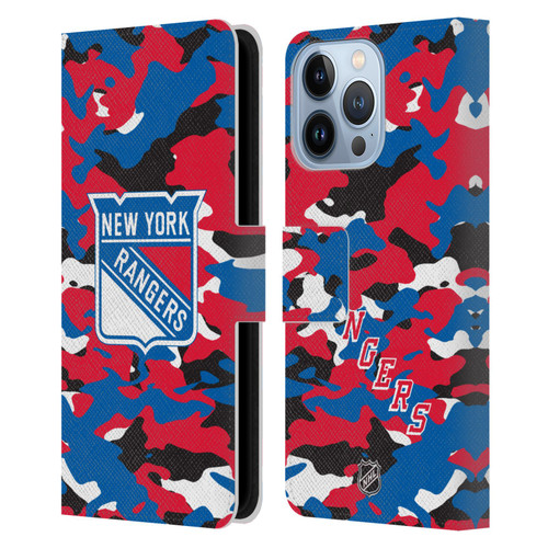 NHL New York Rangers Camouflage Leather Book Wallet Case Cover For Apple iPhone 13 Pro