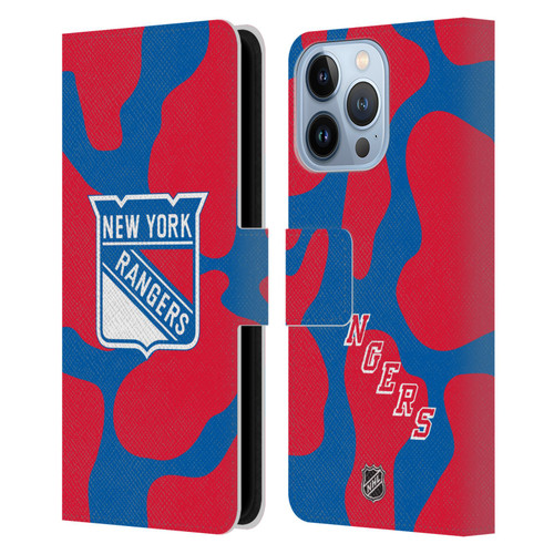 NHL New York Rangers Cow Pattern Leather Book Wallet Case Cover For Apple iPhone 13 Pro