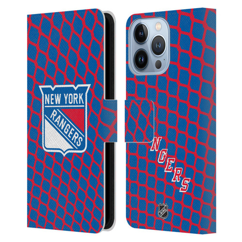 NHL New York Rangers Net Pattern Leather Book Wallet Case Cover For Apple iPhone 13 Pro