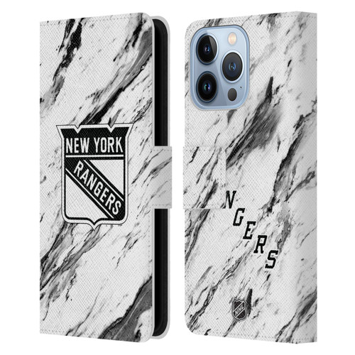 NHL New York Rangers Marble Leather Book Wallet Case Cover For Apple iPhone 13 Pro