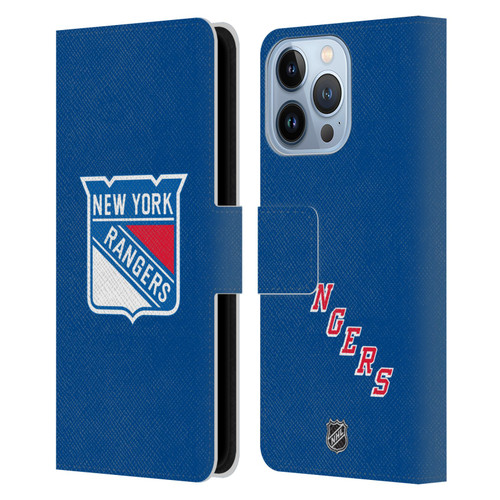 NHL New York Rangers Plain Leather Book Wallet Case Cover For Apple iPhone 13 Pro