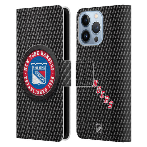 NHL New York Rangers Puck Texture Leather Book Wallet Case Cover For Apple iPhone 13 Pro