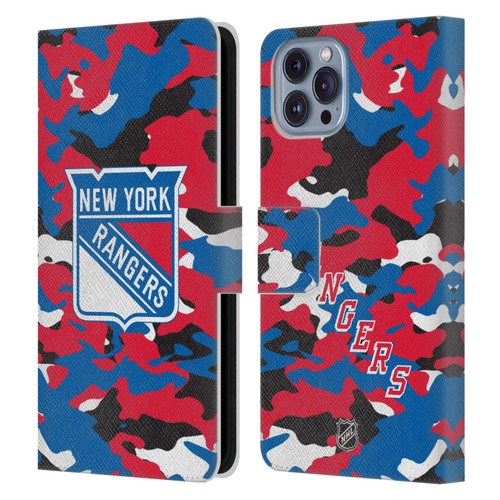 NHL New York Rangers Camouflage Leather Book Wallet Case Cover For Apple iPhone 14