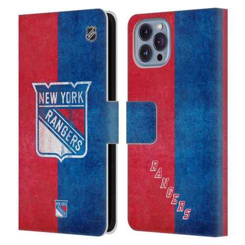 NHL New York Rangers Half Distressed Leather Book Wallet Case Cover For Apple iPhone 14