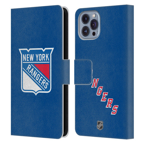 NHL New York Rangers Plain Leather Book Wallet Case Cover For Apple iPhone 14