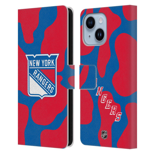 NHL New York Rangers Cow Pattern Leather Book Wallet Case Cover For Apple iPhone 14 Plus