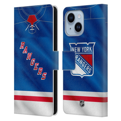 NHL New York Rangers Jersey Leather Book Wallet Case Cover For Apple iPhone 14 Plus