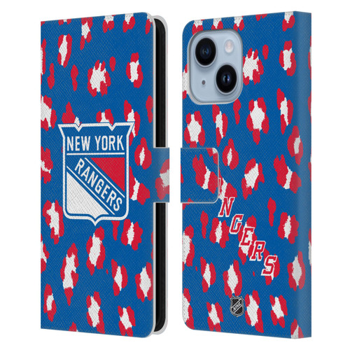 NHL New York Rangers Leopard Patten Leather Book Wallet Case Cover For Apple iPhone 14 Plus