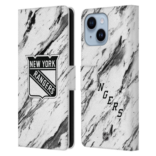 NHL New York Rangers Marble Leather Book Wallet Case Cover For Apple iPhone 14 Plus