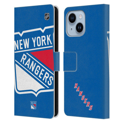NHL New York Rangers Oversized Leather Book Wallet Case Cover For Apple iPhone 14 Plus