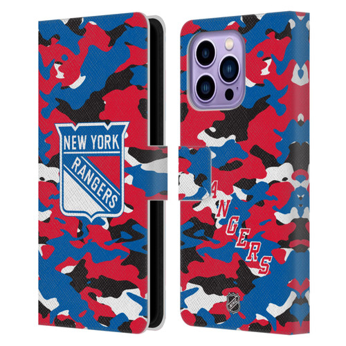 NHL New York Rangers Camouflage Leather Book Wallet Case Cover For Apple iPhone 14 Pro Max